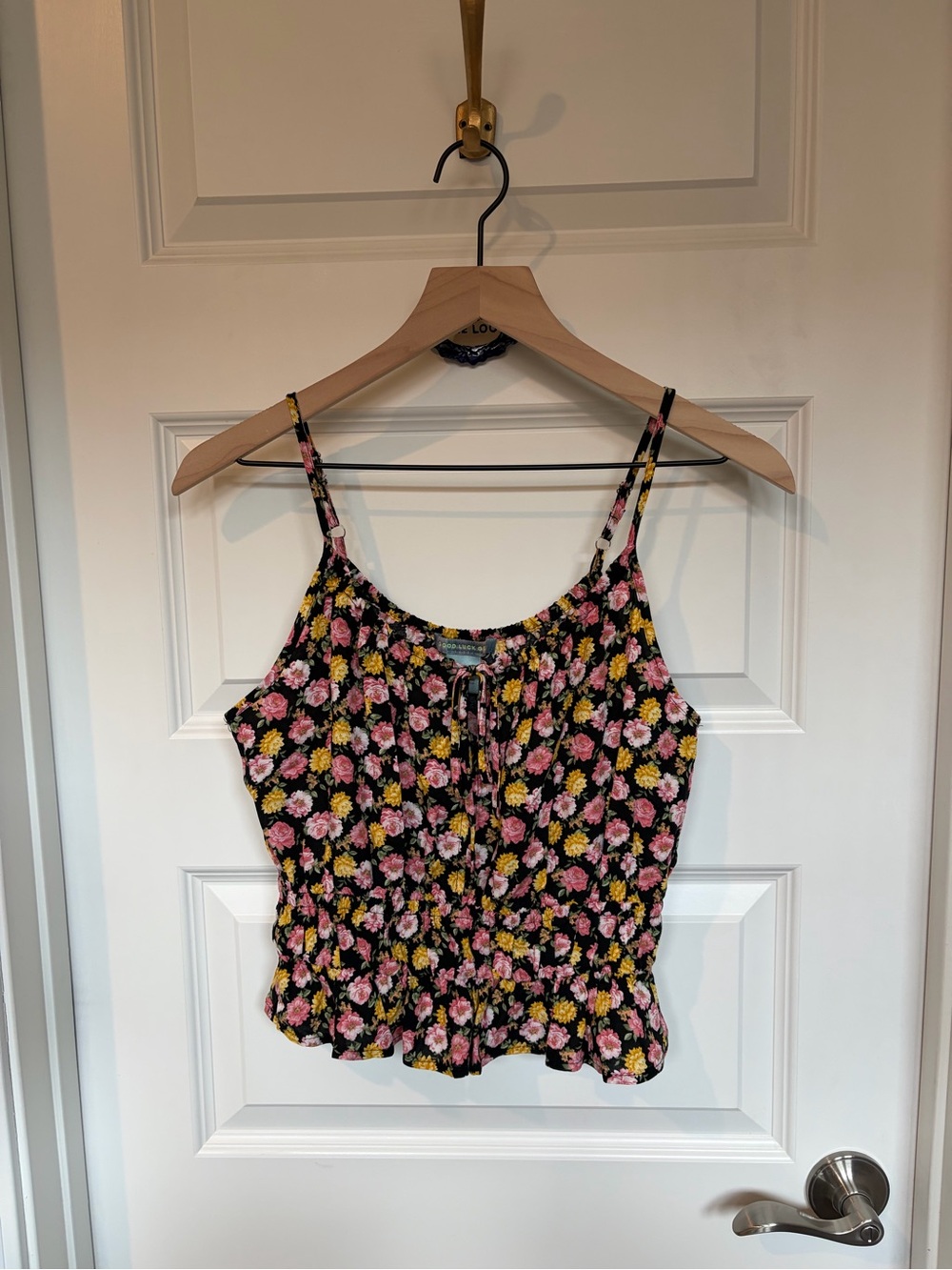 Black Floral Smocked Cami with Pink & Yellow Flowers